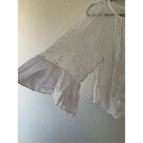 Anthropologie Akemi + Kin star embroidered boho blouse oversized gauzy size xs - Picture 2 of 7
